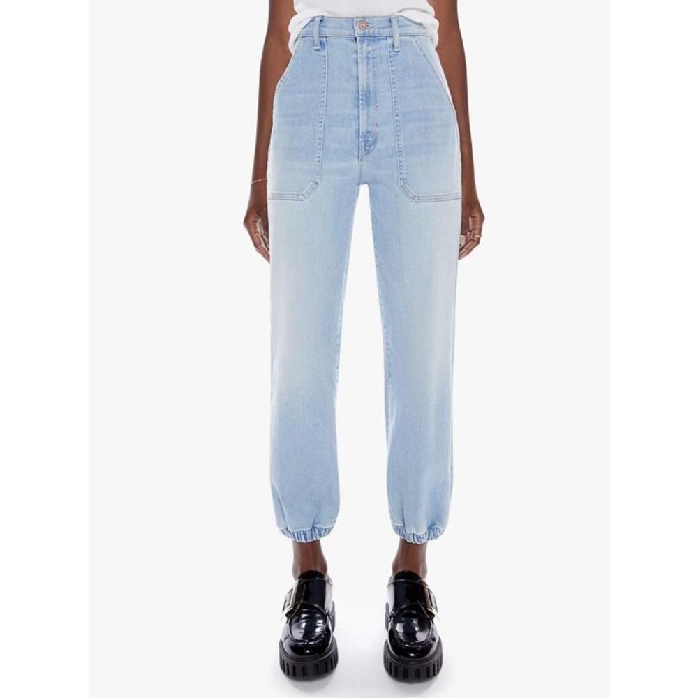 MOTHER Pale Blue Straight-Leg Elastic Cuff Jeans